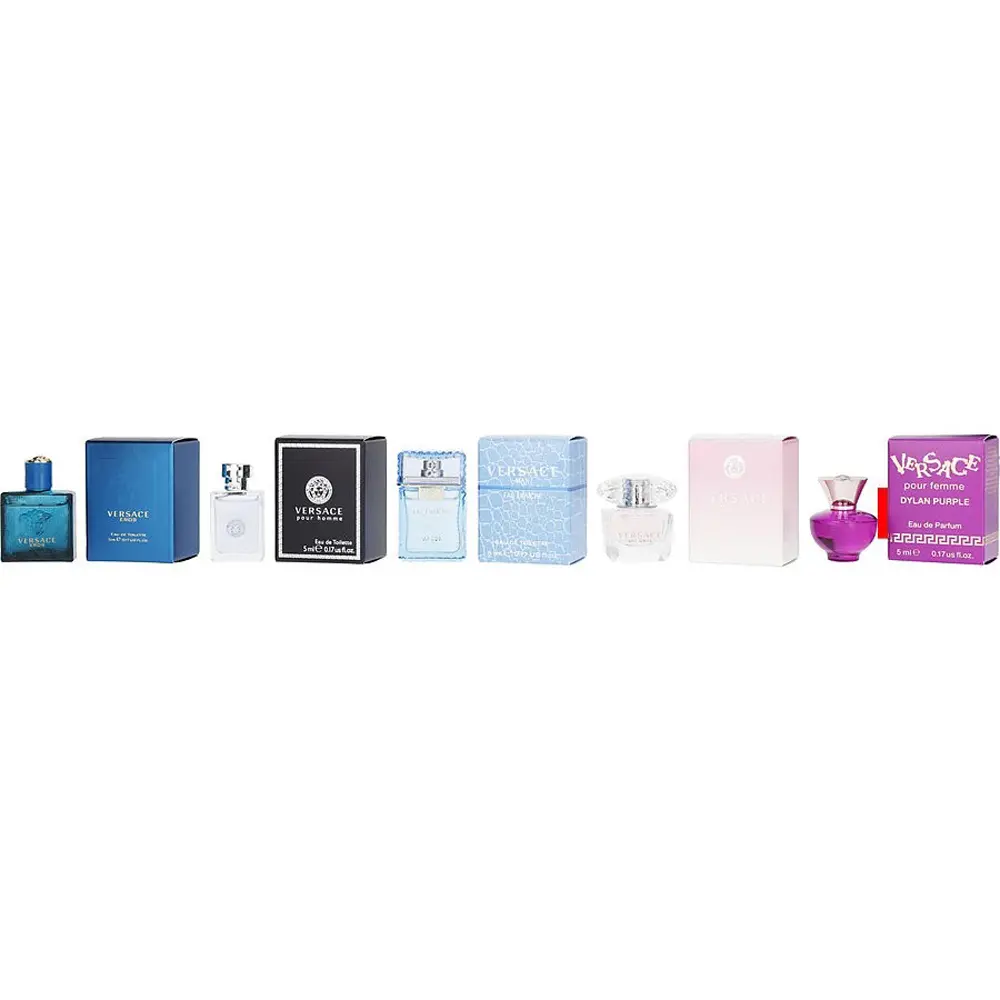 MINI SET DE VERSACE EROS, POUR HOMME, FRAICHE,BRIGHT CRYSTAL, DYLAN PURPLE 5 ML